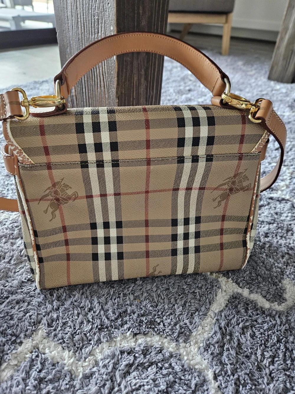 Burberry Beige Vintage Check Leather Trim Satchel - Picture 6 of 12